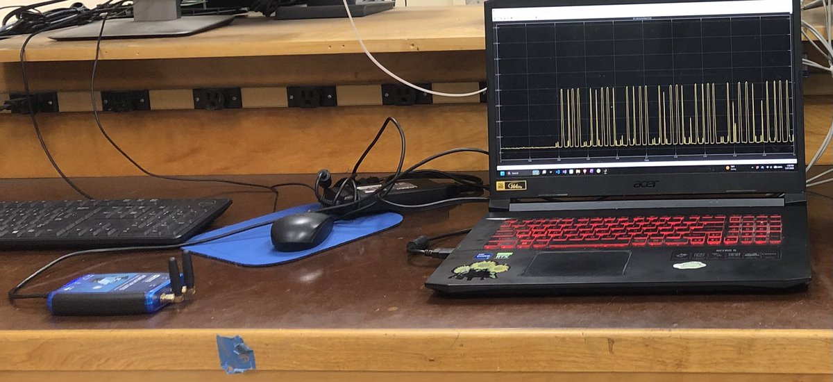 rhmza's tweet photo. Debugging an FSK link with 2 ADALM pluto radios at the Cheadle RF Communications Lab @SJSU https://t.co/JZfINETfyX
