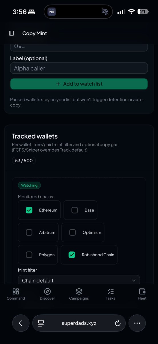 _mintdash's tweet photo. Unified the tracking system and enabled more chains 
You can select the chains you want to copy for any specific wallet you track https://t.co/6wGsVKZpb4