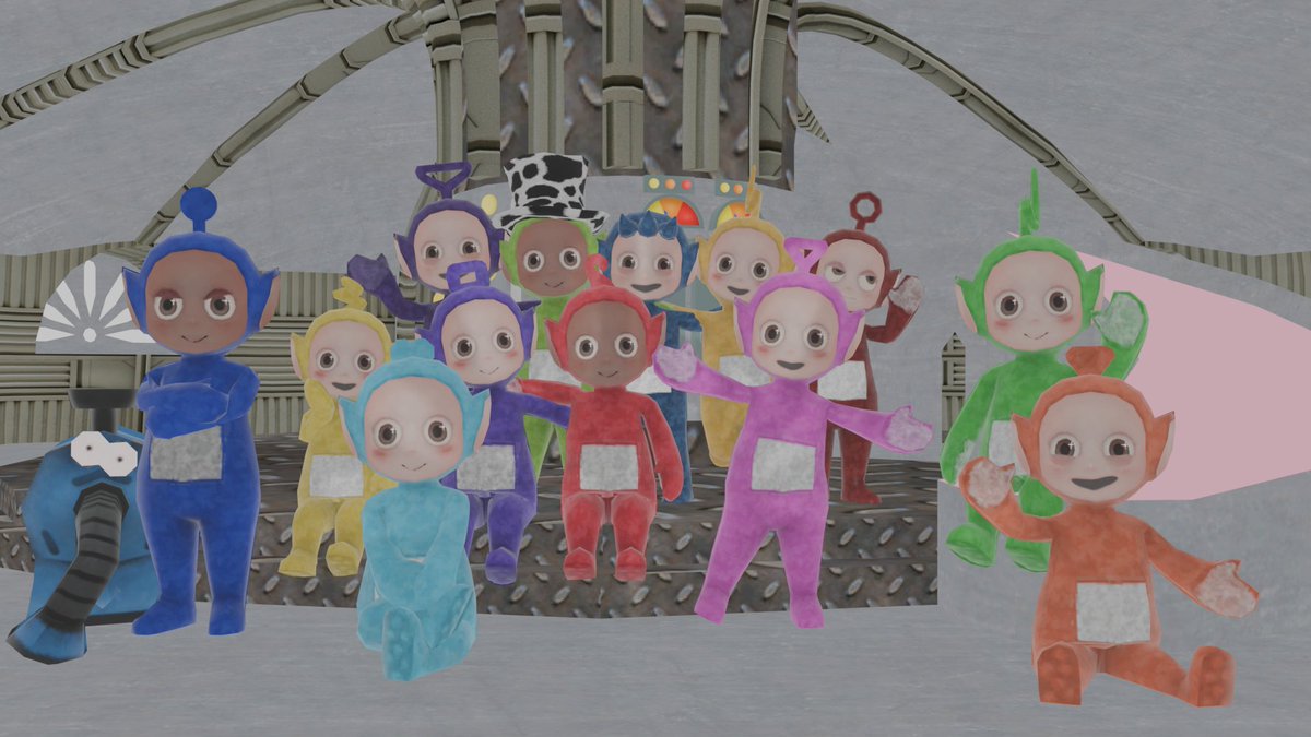Zantrus's tweet photo. Time for teletubbies!

(Zaki(blue tubby with the main four) belongs to me)

#slendytubbies #teletubbies #blender #tiddlytubbies https://t.co/l2KW8Wi7sO