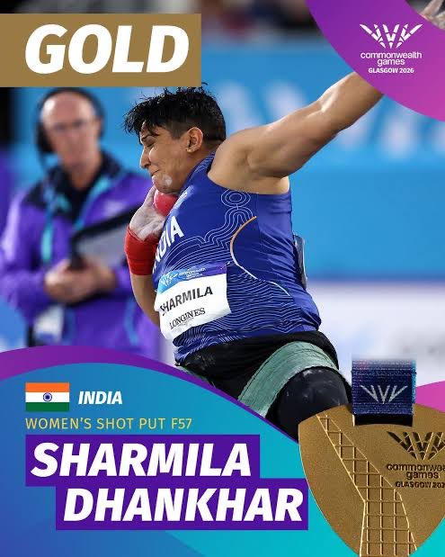PSTamangGolay's tweet photo. Heartiest congratulations to Sharmila Dhankar on winning the Gold Medal in the Women’s Shot Put F57 event at the Glasgow Commonwealth Games 2026.

By becoming India’s first-ever Commonwealth Games Gold medallist in Para Athletics, you have scripted a historic milestone for the nation. Your remarkable achievement reflects extraordinary determination, resilience, and excellence, and will inspire countless young athletes to pursue their dreams with courage and confidence.

May you continue to achieve even greater success and bring many more laurels to the nation in the years ahead.