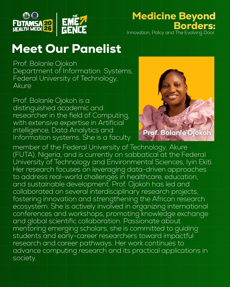 futa_msa's tweet photo. Meet Our speaker and panelists for the healthweek 2026 symposium.
Time remains 9:00am β° today
At Hilltop auditorium π FUTA.
#futamsa #futamsahealthweek #hw26 #MedicalStudents #emergence https://t.co/GtmDZrk3qA