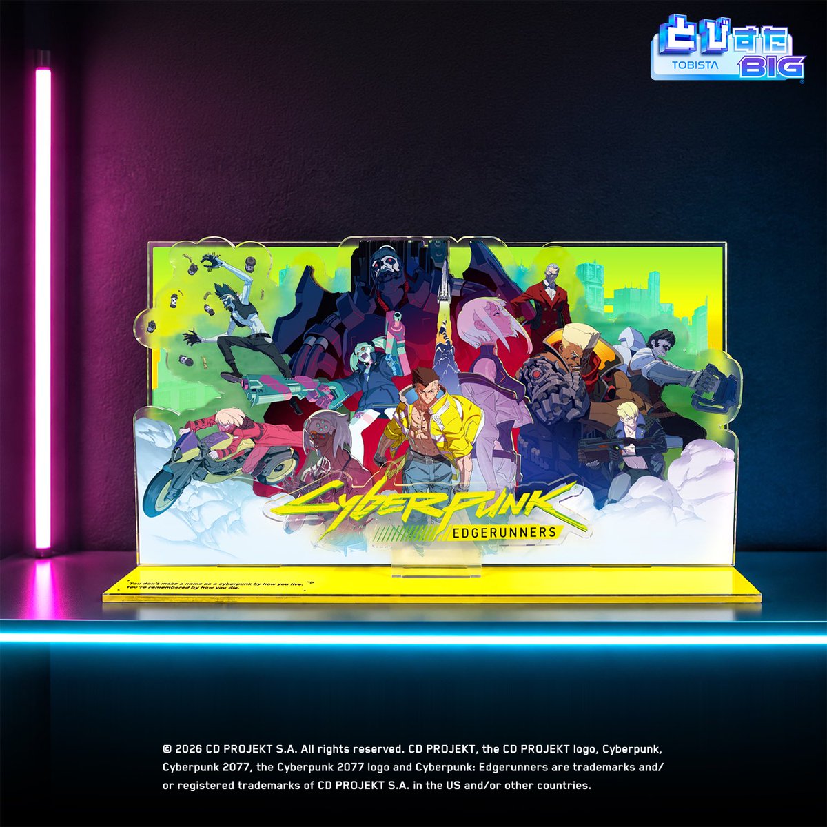 Y4K_PRODUCTSjp's tweet photo. 【✨超特大BIGシリーズ始動！】
『サイバーパンク: エッジランナーズ』2周年記念イラストが #とびすた BIGになって登場！

横幅約50cmの圧倒的ボリュームと最新3D加工が魅せる大迫力なアイテム‼️

下記ショップにて予約受付中！

Y4K PRODUCTS SHOP
https://t.co/oyWWbvJMJc

INFOLENS GEEK SHOP
https://t.co/2earpx76OU

#Edgerunners