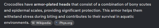 phiberoptik's tweet photo. @EramDefender @EEverlove461 @PossiblyGwen Clearly you have no knowledge of crocs anatomy or prehistoric bodies that have enabled them to live/survive for millions of years. 

Here's a bit of information for you mate. Might want zero in one the "ARMOR PLATED HEADS" part: https://t.co/CB7egxSyQ1
