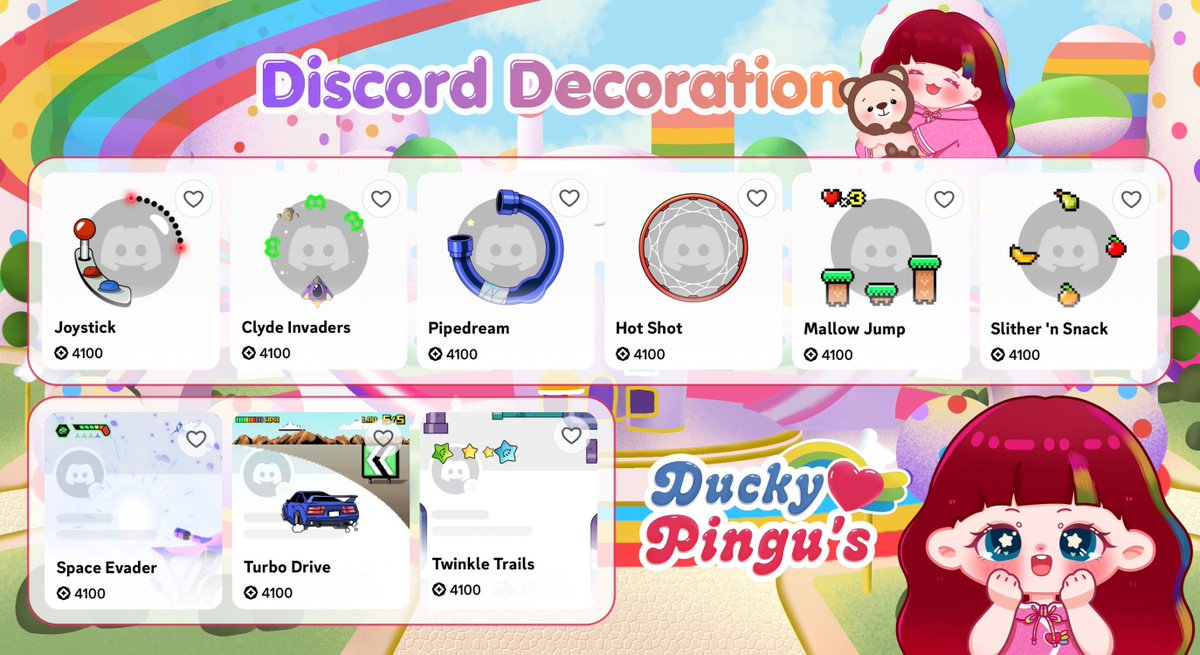DuckyPingu's tweet photo. ୨୧ ˚ pretty dc for sale 🛍

┈  ᘏᘏ 🍡  looking for cute discord decorations? make your profile stand out with our adorable collection ✦
 
⌕ various themes
⌕ affordable price
⌕ ready stock
⌕ preview available

find your favourite one &amp; dm if you're interested 💟 

#zonauang https://t.co/vFrMNcqqkM
