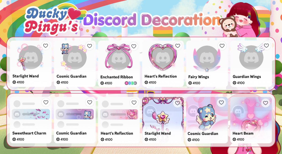 DuckyPingu's tweet photo. ୨୧ ˚ pretty dc for sale 🛍

┈  ᘏᘏ 🍡  looking for cute discord decorations? make your profile stand out with our adorable collection ✦
 
⌕ various themes
⌕ affordable price
⌕ ready stock
⌕ preview available

find your favourite one &amp; dm if you're interested 💟 

#zonauang https://t.co/vFrMNcqqkM