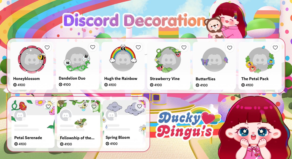 DuckyPingu's tweet photo. ୨୧ ˚ pretty dc for sale 🛍

┈  ᘏᘏ 🍡  looking for cute discord decorations? make your profile stand out with our adorable collection ✦
 
⌕ various themes
⌕ affordable price
⌕ ready stock
⌕ preview available

find your favourite one &amp; dm if you're interested 💟 

#zonauang https://t.co/vFrMNcqqkM