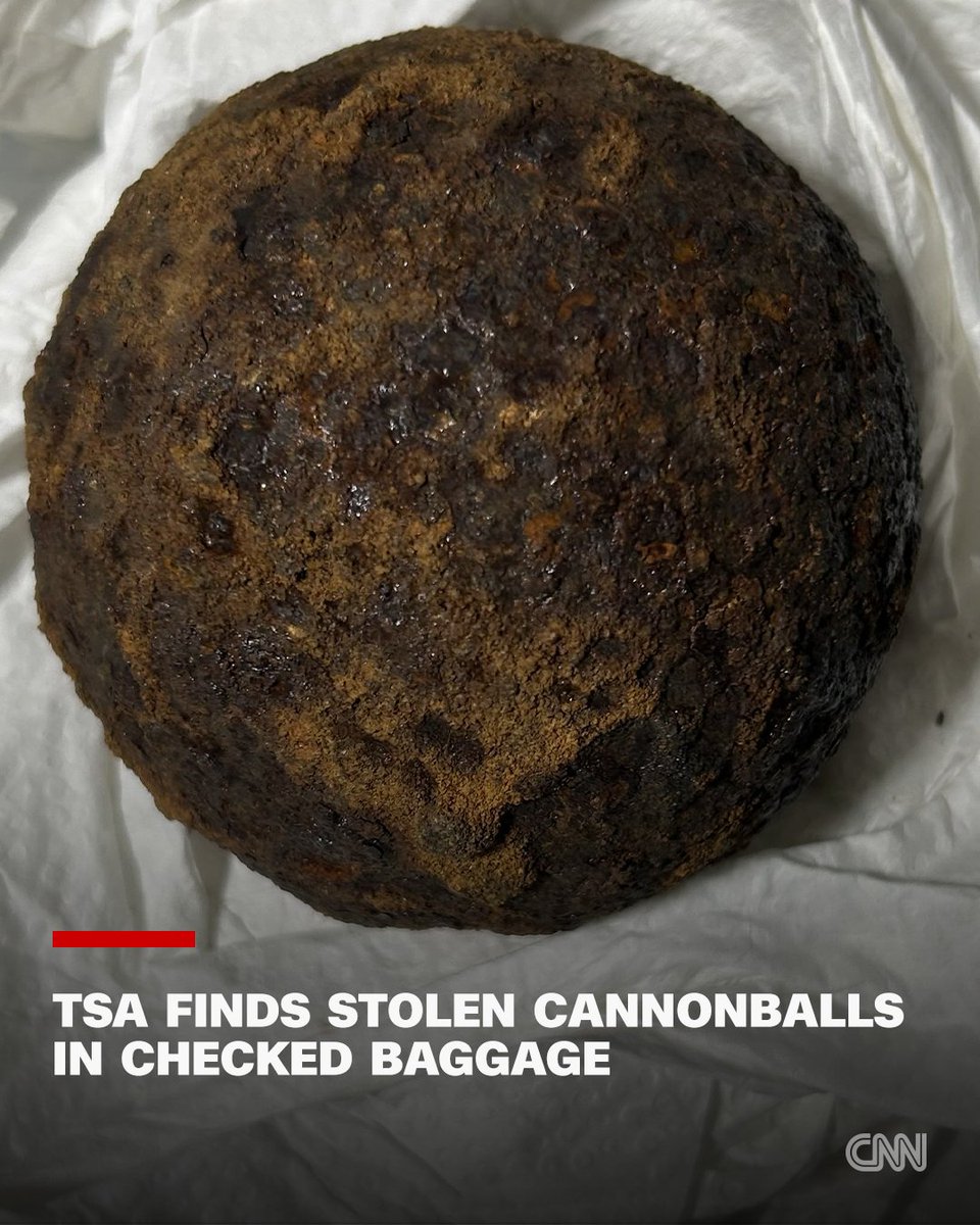 CNN's tweet photo. All sorts of banned items are discovered in luggage by TSA screeners, but cannonballs stolen from a Civil War-era fort are not an everyday find. https://t.co/biz3mzb9Jc https://t.co/g2IsmNsM1C