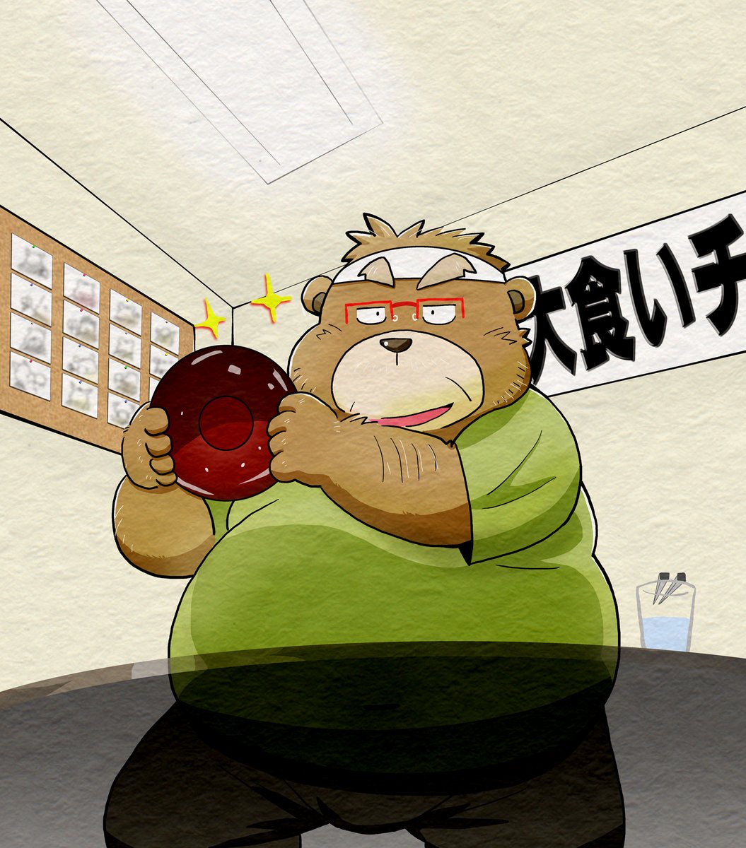 gatoGGY's tweet photo. 超過去絵再掲載その25

元祖大食いおじさん。
メガ盛りチャレンジ成功時に器をこうやって見せつけるポーズ大好きなんですよね。伝わってｗｗ

このあと大食い設定は別のおじさんに引き継がれましたが、いつも大食い失敗してます。胃袋までは引き継がれませんでした。 https://t.co/XGAacdIw0U