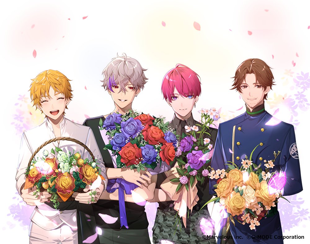 senjyushi_cs's tweet photo. 🌹終章エンドイラストのご紹介🌹
候補生の最初の貴銃士たち――マークス、ライク・ツー、ジョージ、十手から、候補生への感謝をテーマにしました。

illustrator： domco.

#千銃士R https://t.co/XN2L7KxOIZ