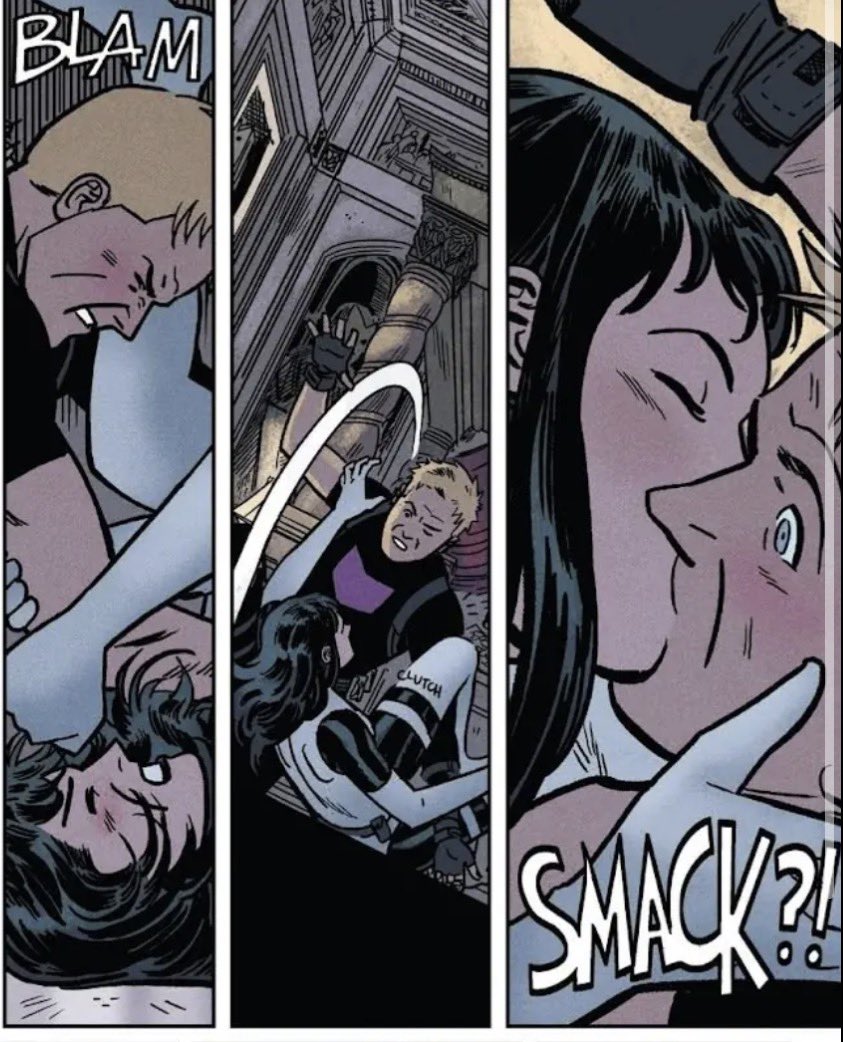 hawkeyeceo's tweet photo. reminder of clint’s reaction when madame masque kissed him when she was impersonating kate… that’s literally his sister don’t pmo https://t.co/pHVjGP9AnR