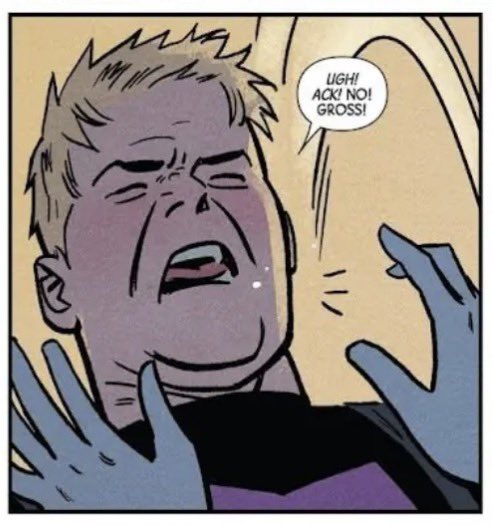 hawkeyeceo's tweet photo. reminder of clint’s reaction when madame masque kissed him when she was impersonating kate… that’s literally his sister don’t pmo https://t.co/pHVjGP9AnR