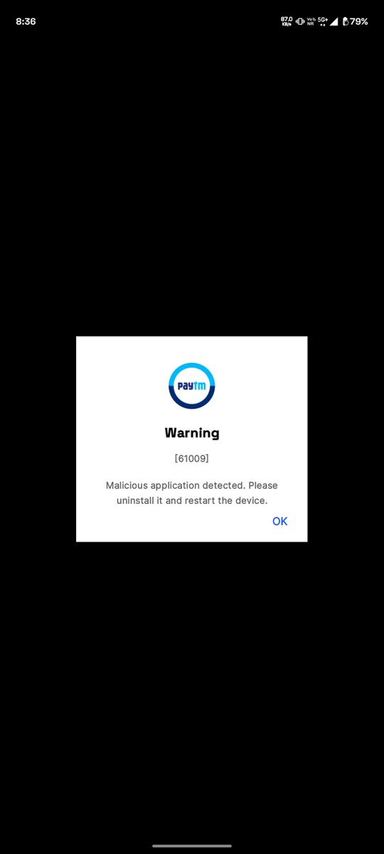 _mr_x__official's tweet photo. @Paytmcare please help me to know which application in device is malicious as per you as none of the apps are giving this kinda shitty notification without the application name 🤬. https://t.co/ptgkP73zOv