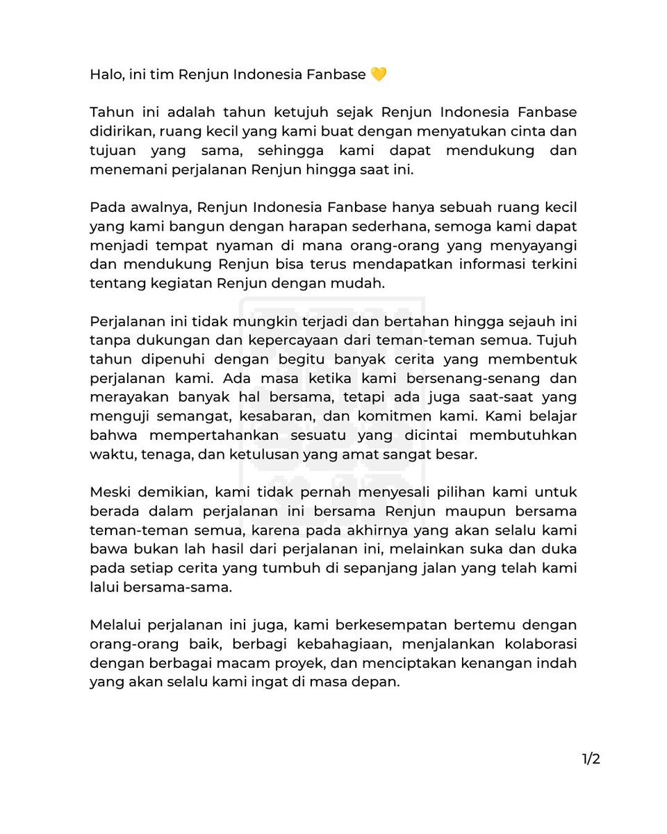 Renjun323_ID's tweet photo. [Hiatus Announcement]

Hello, this is Renjun Indonesia Fanbase.
After careful consideration, Renjun Indonesia Fanbase will be taking an indefinite hiatus.

Thank you for your endless love and support over the past seven years.

Warm regards,
Renjun Indonesia Fanbase 💛 https://t.co/94zs04Uj0K
