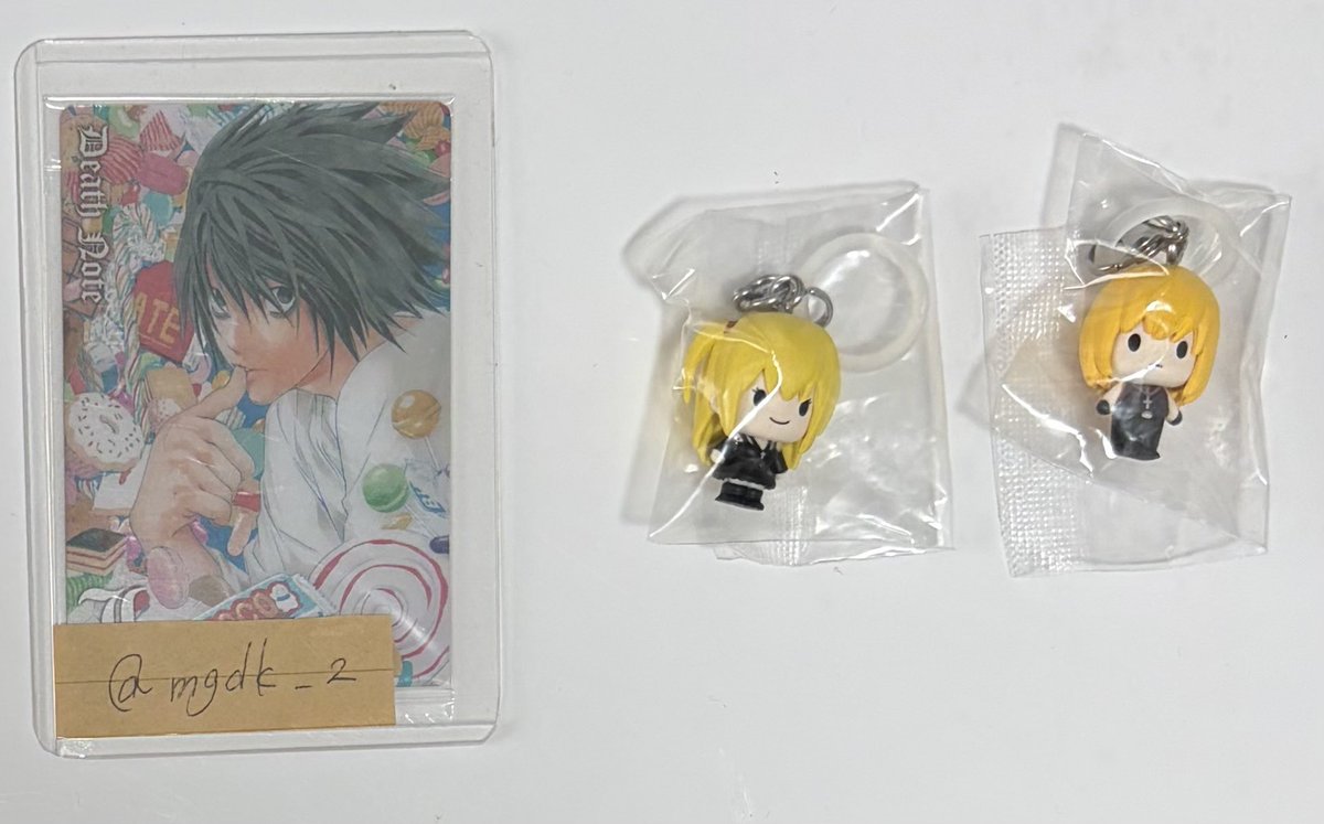 mgdk_2's tweet photo. 【交換】DEATHNOTE  デスノートめじるしアクセサリー カプセルトイ

譲→ミサミサ、メロ

求→L＆リュークorリューク2点

緩募のためまとめてのお取引
郵便希望です。お気軽にお声掛けください。 https://t.co/rOlIH6HMRK