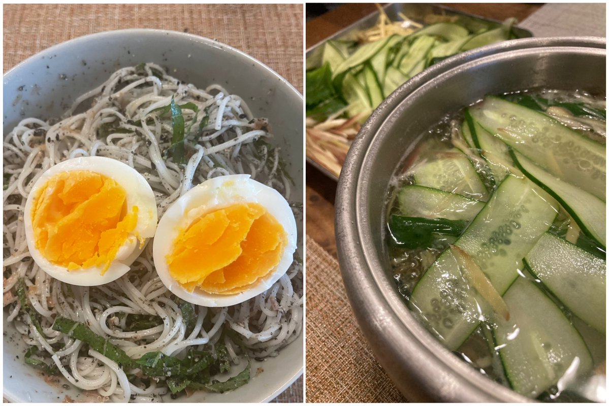 maictt's tweet photo. 長谷川あかり夏の2大「なんでこんな味になるのか全然わかんないけど謎に美味しいので何度も食べてる」レシピ
・えごまの黒あえそうめん
・夏鍋(黄色のムックに載ってるよ)
ホントに美味しい。謎の中毒性わかる。 https://t.co/8uem67Rkcb