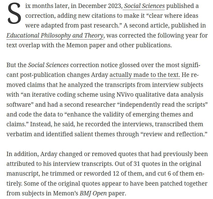 jessesingal's tweet photo. 2/ Jason Arday didn't just plagiarize quotes. He then claimed the quotes came from his own interviews -- so plagiarism plus the fabrication of interviews that never occurred (plagrication?). The journal Social Sciences and Cambridge just... let him do it? It's astonishing. https://t.co/5Fyr3Jn7OS