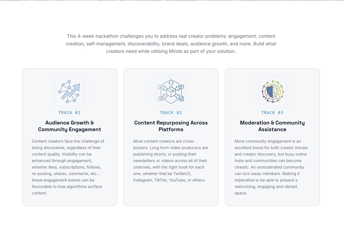 0xSANDchain's tweet photo. Creative Minds Jam officially begins today!

Sign-up on DoraHacks now to participate, and check out the Creative Minds Jam website for more details: https://t.co/6fxlXUtUQX

Today, we'll also take a moment to introduce more information on the 3 Tracks, focus on Creator problems. https://t.co/VJLrNpYZdG