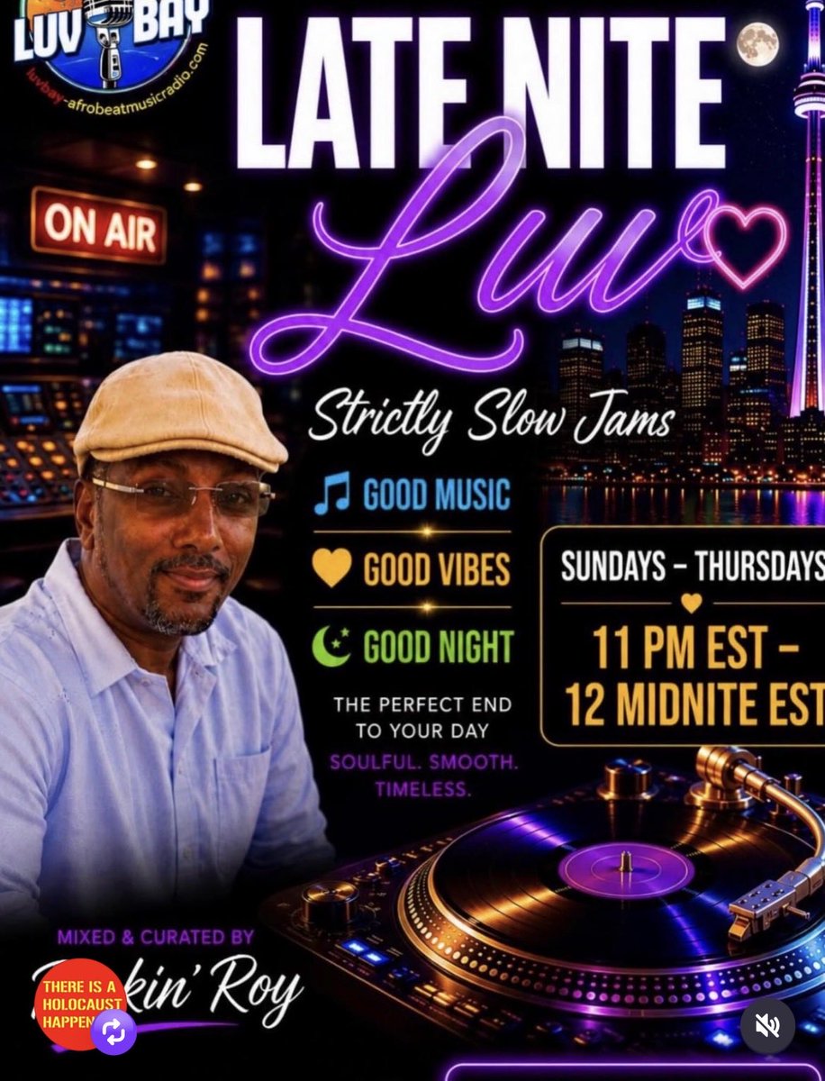 LuvbayMusic's tweet photo. We’re Live !!!!!!!!

🎙️🌙 LATE NITE LUV w/Rockin’ Roy 🌙🎶

📅 Sundays – Thursdays | ⏰ 11:00 PM – 12:00 Midnight (EST)

End your day the right way with Rockin’ Roy as he takes you on an exciting Late Nite Rendezvous.
🎧 Listen LIve
https://t.co/aMSxzyd6AY https://t.co/tx2Y95Wkrt