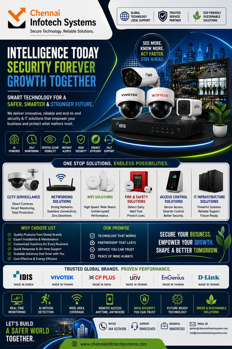 vanakkambasker's tweet photo. Secure your business with intelligent technology.

📹 CCTV
🌐 Enterprise WiFi
🔥 Fire Alarm
🔐 Access Control
🖥️ IT Infrastructure
Reliable solutions. Trusted support.
🌐 https://t.co/32FIOVGWre
#BusinessSecurity #CCTV #Networking #ChennaiInfotechSystems #SmartTechnology https://t.co/gxRWMdYycF