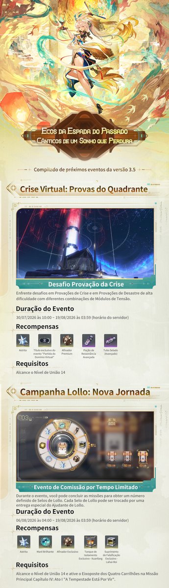 WW_BR_Official_'s tweet photo. Próximos eventos da versão 3.5 de Wuthering Waves

Aqui está um compilado dos próximos eventos da versão 3.5. Não perca! ▼https://t.co/95wuWQTvxD

#WutheringWaves #WutheringWavesBR https://t.co/DoxDoXH2D6
