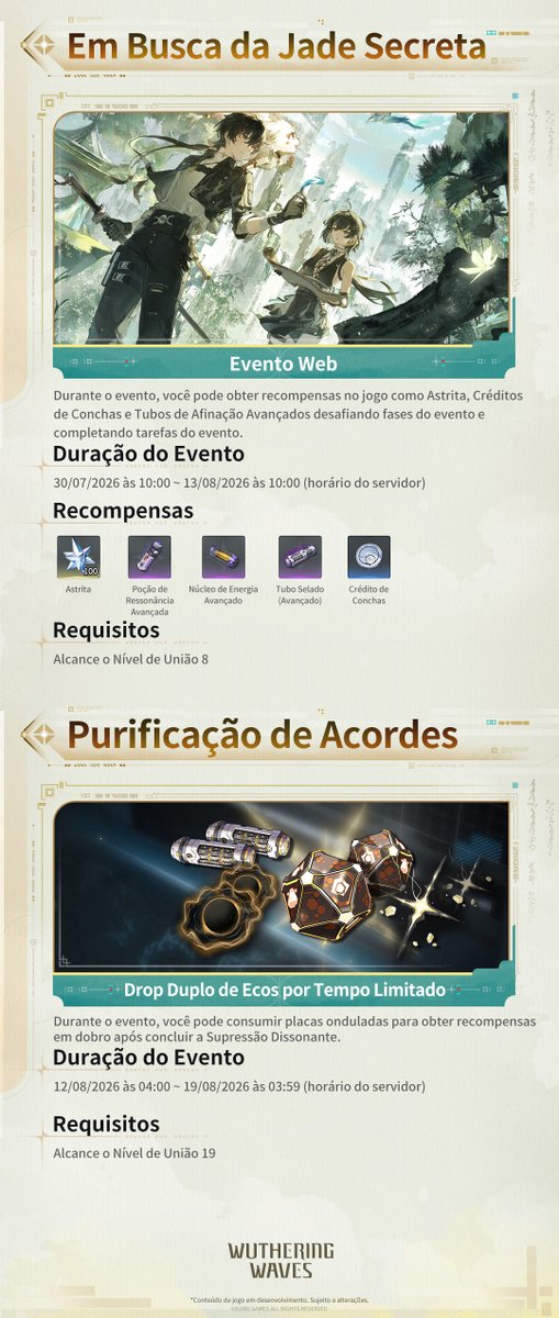WW_BR_Official_'s tweet photo. Próximos eventos da versão 3.5 de Wuthering Waves

Aqui está um compilado dos próximos eventos da versão 3.5. Não perca! ▼https://t.co/95wuWQTvxD

#WutheringWaves #WutheringWavesBR https://t.co/DoxDoXH2D6