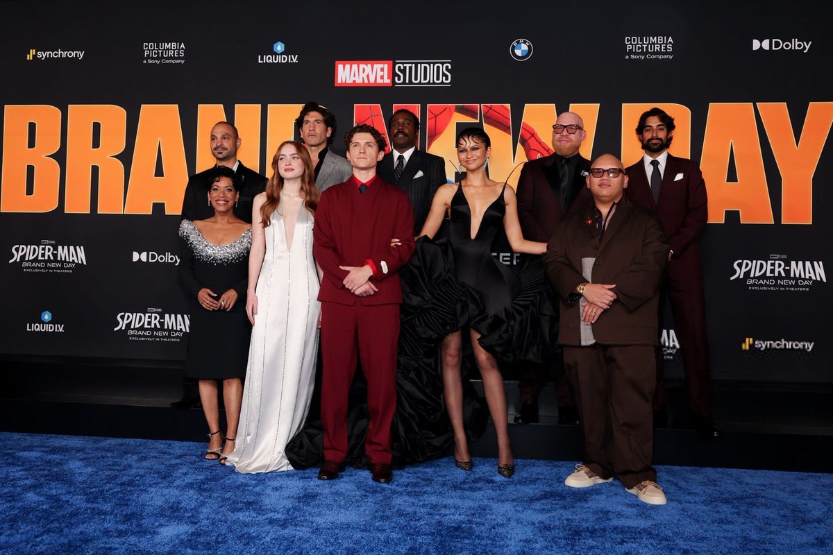 marvel_updat3s's tweet photo. The cast of ‘SPIDER-MAN: BRAND NEW DAY’ at the world premiere in Los Angeles. https://t.co/xSUjRX2oI0