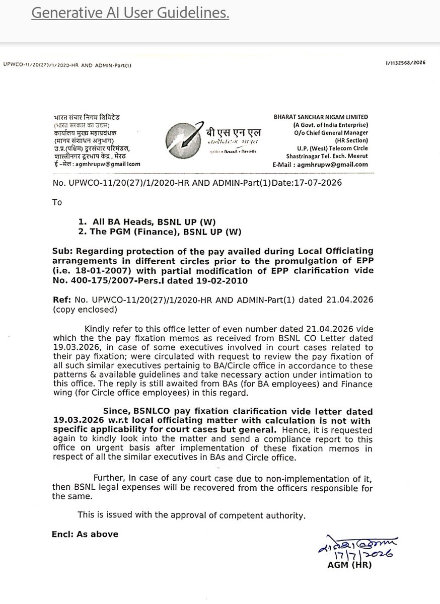 NagarKarmvir's tweet photo. @BSNLCorporate 
@BJP4India 
@narendramodi 
@JM_Scindia 
@jayantrld 
Bsnl गाजियाबाद में कॉरपोरेट और सर्किल ऑफिस के आदेशों को ठेंगा दिखाते हुए सुभाष चंद्र महाप्रबंधक, नरेंद्र कुमार एजीएम और अभिषेक सीएओ रिटायर्ड अधिकारियों के पे फिक्सेशन के बदले दलाल भेजकर मांग रहे हैं मोटी रिश्वत। https://t.co/zCRXm1IZie