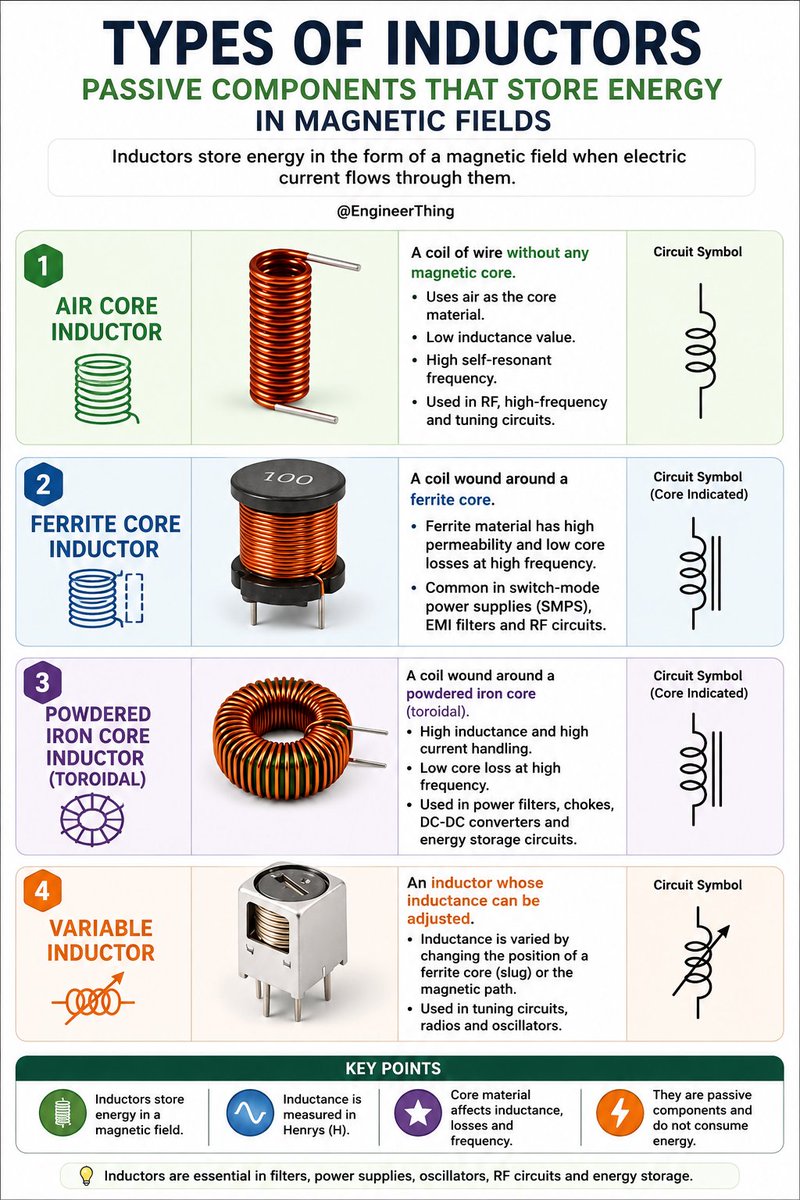 EngineerThing's tweet photo. Types of Inductors https://t.co/9SptempRlv