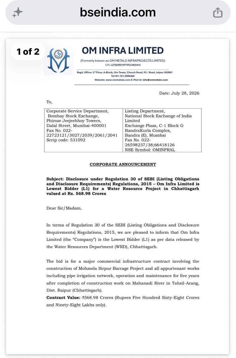 Jitskuhad's tweet photo. Another huge order bagged by Om infra - 568 cr order from chattisgarh 💪 massive inflows of 1000 cr orders in the last 10 days 🙌💪@OmInfraLtd @ArindamPramnk @VijayKedia1 @hiddengemsindia @DeepValueCap_ @Dkshah_16 @JPMUNDHRA https://t.co/Kx2IghQaR5