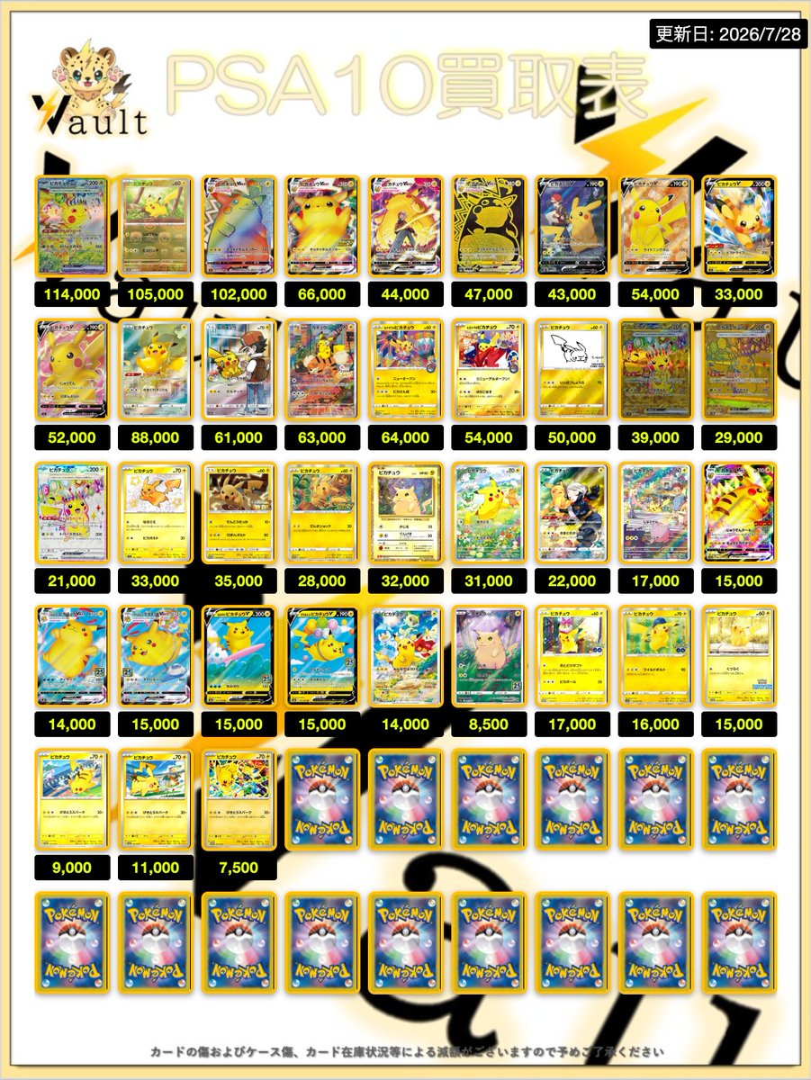 PSA10 7枚セット ポケカPSA10強化買取】⚡️7/28更新 ポケカPSA10の買取表になります