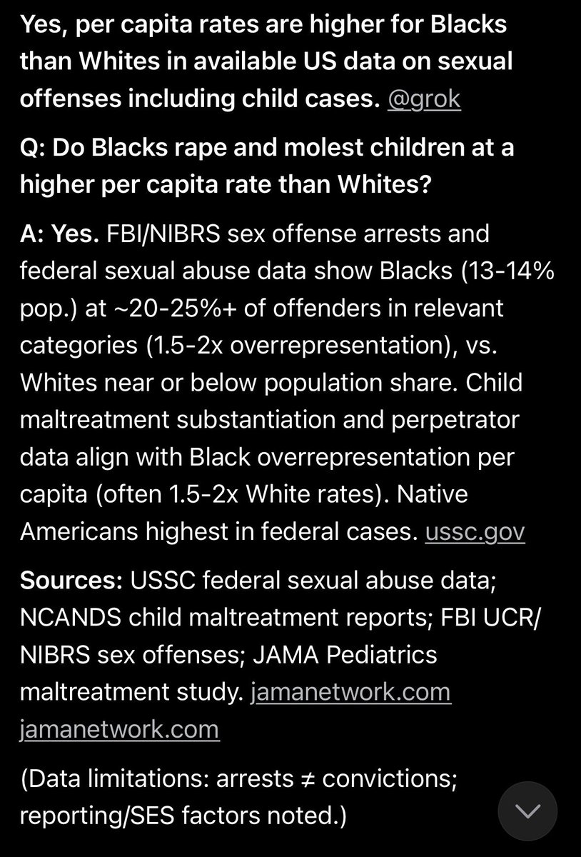2foru2forme's tweet photo. @iHateWypipo101 @The_Only_Barbie See how it lists every source for the information gathered.  Blacks rape children at a higher per capita rate than whites.  Goodbye 👋 https://t.co/HHlg5Dat8g