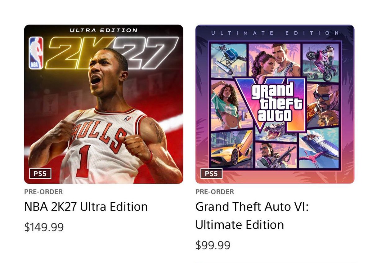 GTAonthestreet's tweet photo. The expensive version of #NBA #2K27 tops #GTA6 in preorders in @PlayStation Store. https://t.co/LxNXti36Do