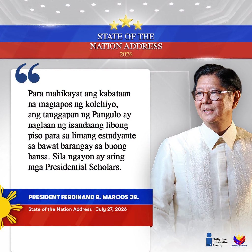 PIA_Region2's tweet photo. Segun ken Presidente Ferdinand R. Marcos Jr., agtultuloy ti gobyerno iti panangpapigsa iti kalidad ken kaasideg ti nangato nga edukasion babaen iti  Presidential Scholars Program para kadagiti estudyante.

#Education
#SONA2026
#PBBMSONA2026
#BagongPilipinas
#ISM https://t.co/Z1SgU7gsMM