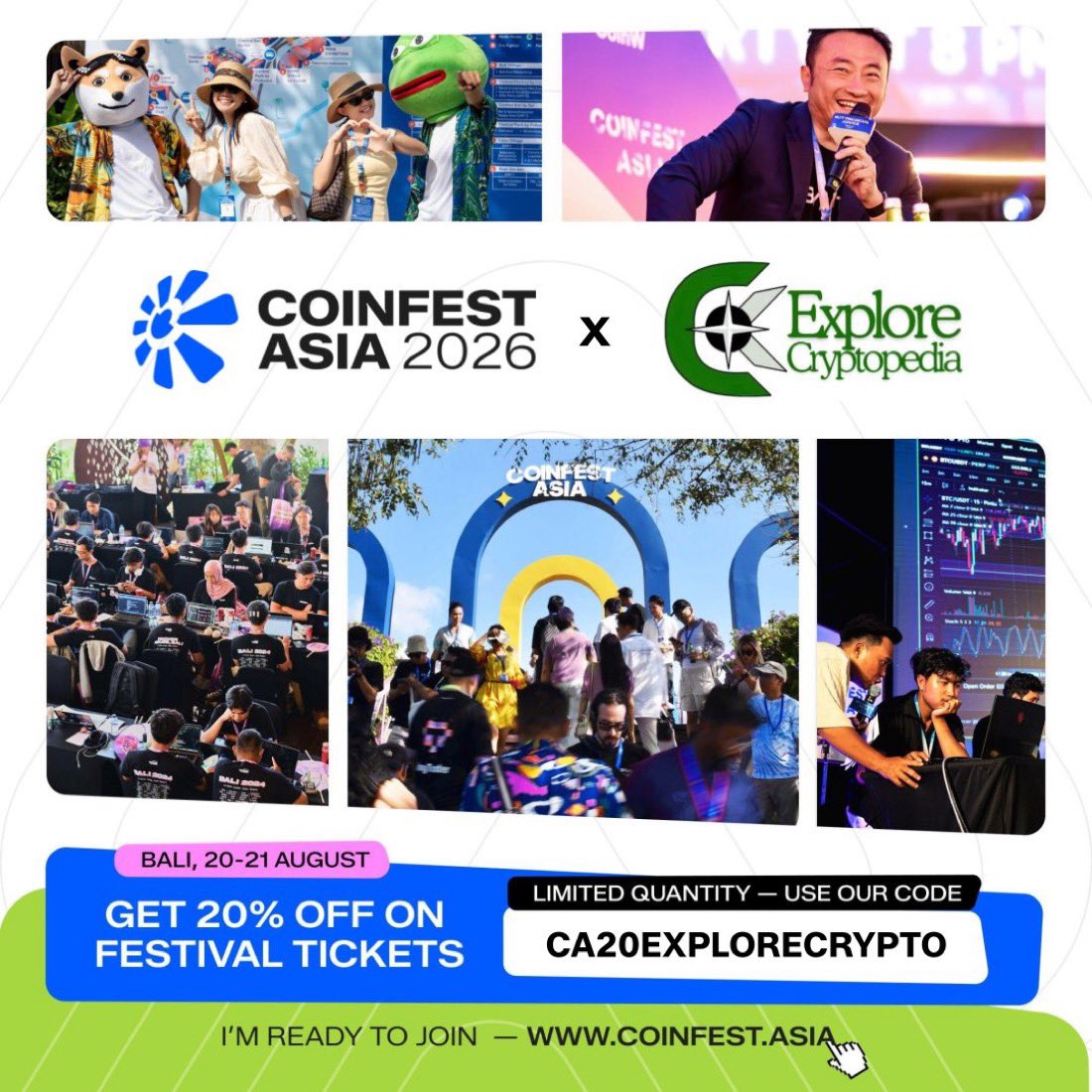 exp_cryptopedia's tweet photo. Ingin belajar web3 dengan orang2 yang ahli di bidang nya ?
Indonesia punya event luar biasa bersama @CoinfestAsia pada bulan Agustus 2026.

Tidak ingin ketinggalan ikut acaranya?
Pastikan beli tiket nya dengan code promo ini :
CA20EXPLORECRYPTO

Kesempatan emas masuk didalam nya https://t.co/mOpgNgREVi