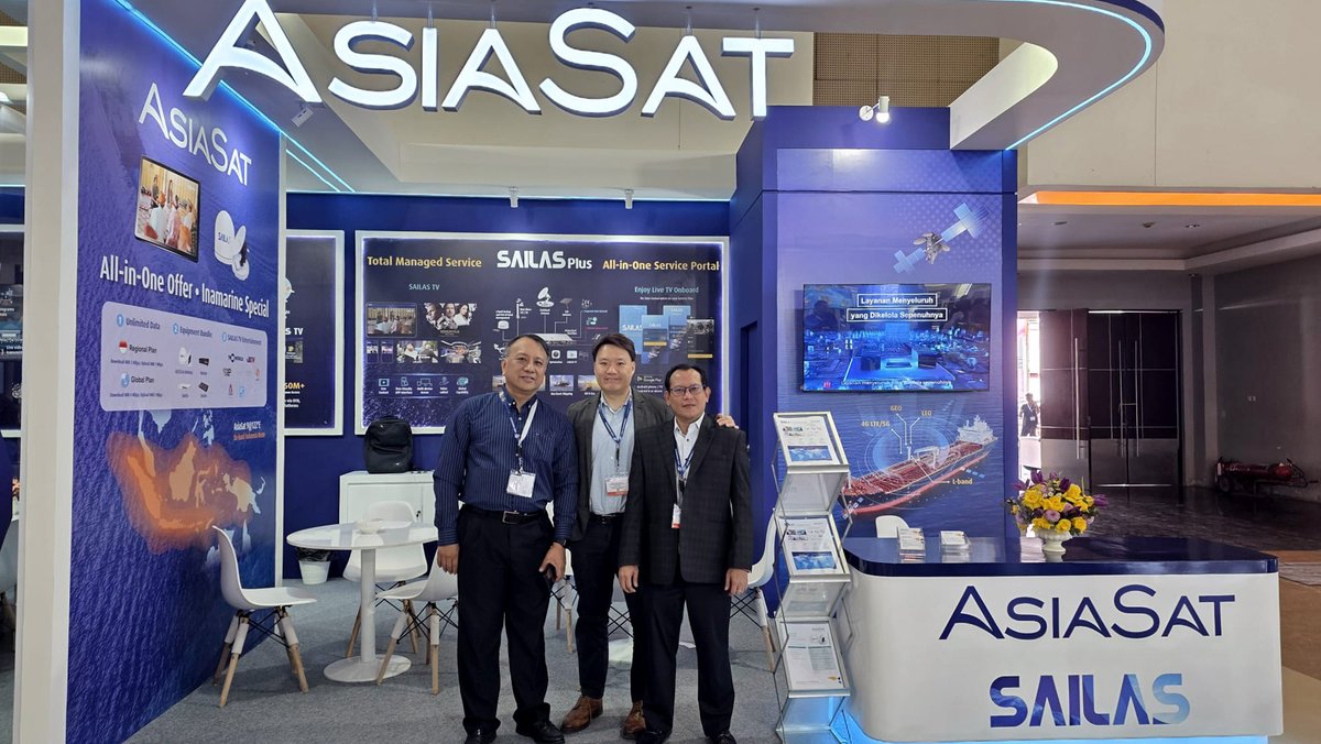 AsiaSat's tweet photo. Day 1 of Inamarine 2026 is here. Catch Mr. Iman Pambudi Wangsadirana's talk, "SAILAS Plus: Total Maritime Solution," today 14:40 to 15:10 in Hall D2. Visit Booth D1E1-01 for our Inamarine Special promo and a live SAILAS TV demo. #AsiaSat #Inamarine2026 #SAILASPlus https://t.co/Z46PPVCgMQ