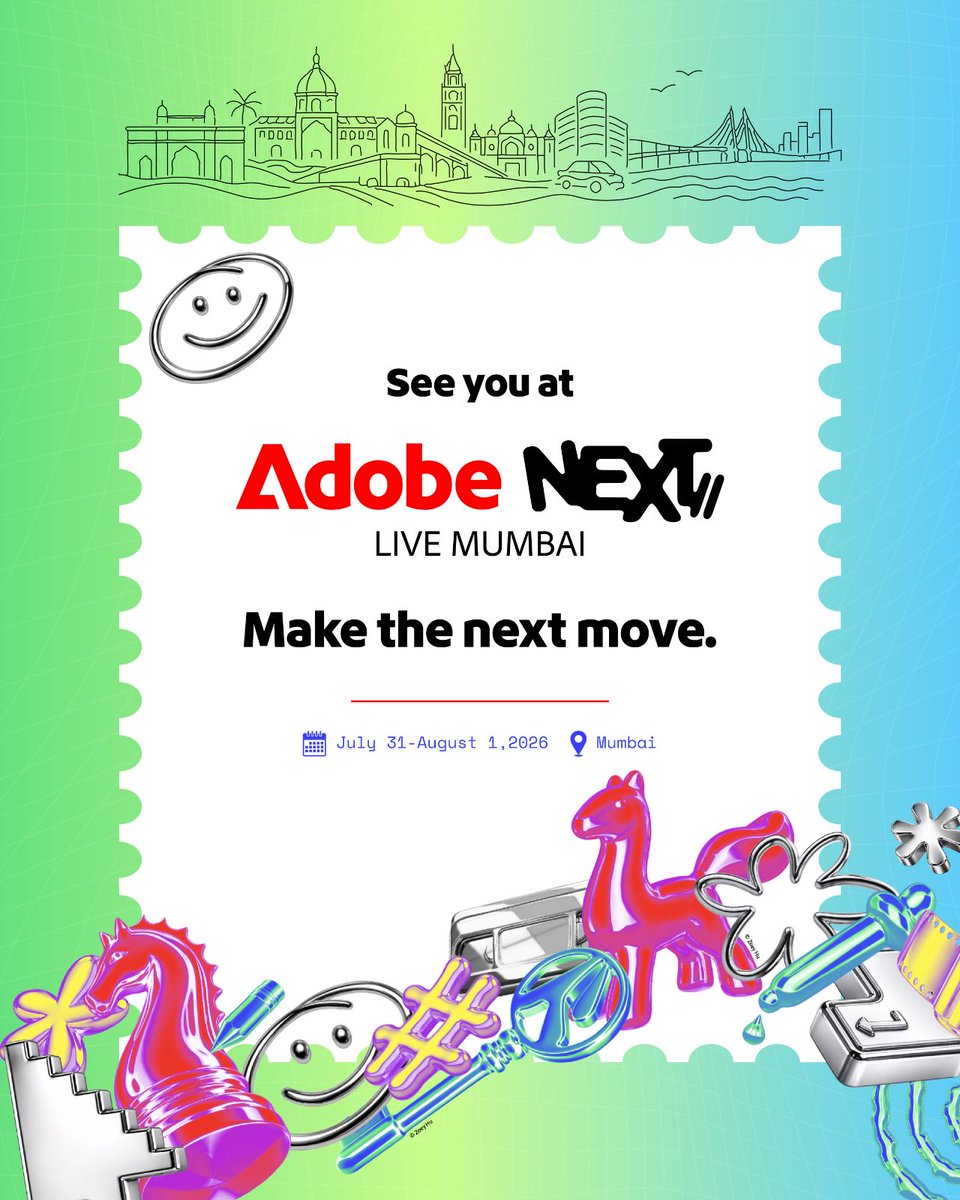 DevadasRajaram's tweet photo. I am attending Adobe NEXT Live Mumbai. Looking forward to a day of inspiring conversations, hands-on learning, and exploring the future of film, design, and AI with students, educators, creators, and industry leaders.
#Adobe #AdobeNEXT #AdobeFirefly
@Adobe @AdobeIndia https://t.co/gFIMPAlK4i