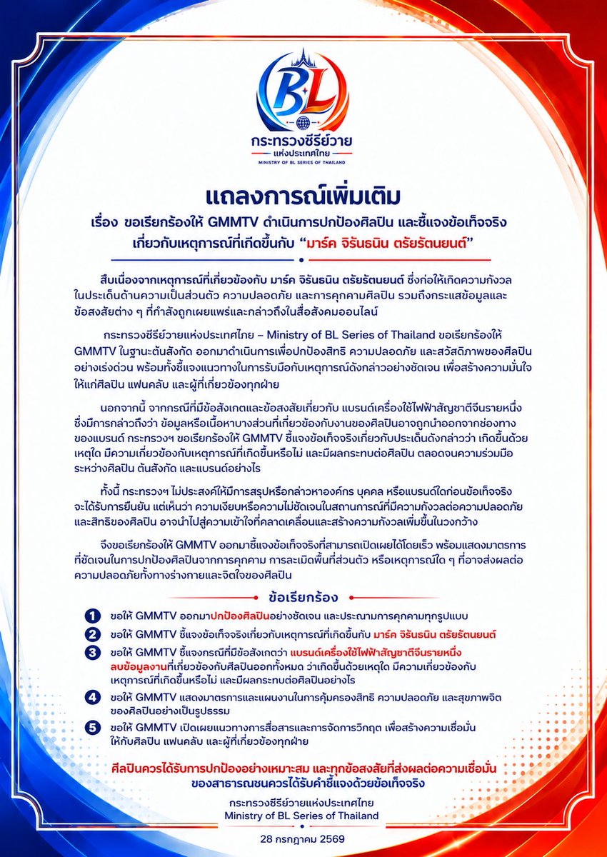กระทรวงซีรีย์วายแห่งประเทศไทย tweet media