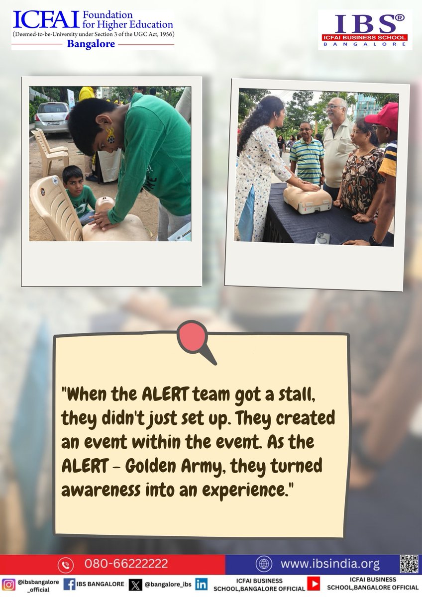 bangalore_ibs's tweet photo. Reliving the vibrant spirit of HappyStreets Whitefield! 🚲✨ Huge thanks to The Times of India &amp; Bhima Jewellers. From NGO stalls to live demo sessions by ALERT - Golden Army, it was a day of community &amp; life-saving skills! 💛

#mba #ibsbangalore #icfai #IFHE https://t.co/IonNXeYy6Y
