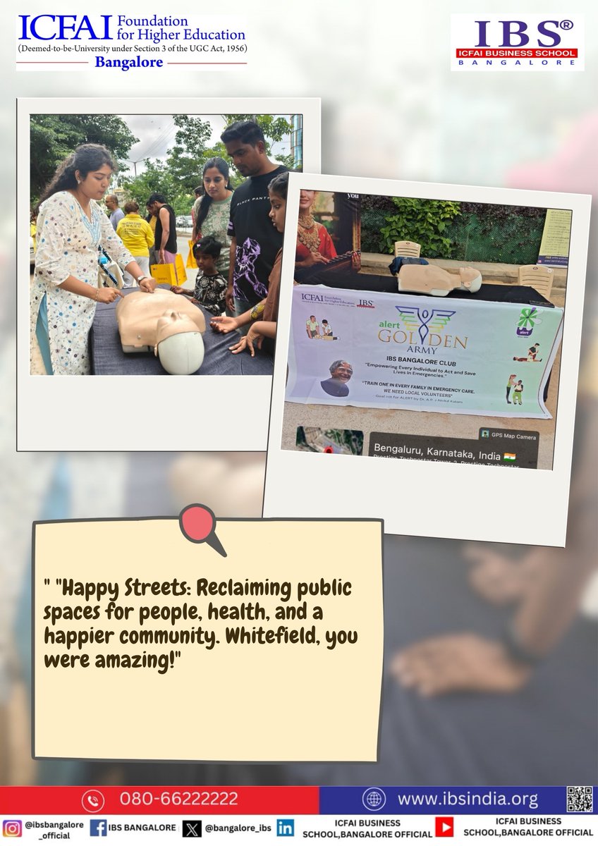 bangalore_ibs's tweet photo. Reliving the vibrant spirit of HappyStreets Whitefield! 🚲✨ Huge thanks to The Times of India &amp; Bhima Jewellers. From NGO stalls to live demo sessions by ALERT - Golden Army, it was a day of community &amp; life-saving skills! 💛

#mba #ibsbangalore #icfai #IFHE https://t.co/IonNXeYy6Y