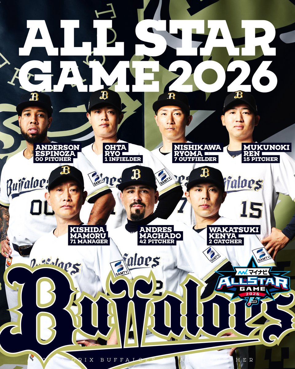Orix_Buffaloes's tweet photo. がんばれオリのスターたち💫
「マイナビオールスターゲーム2026」⚾️
バファローズの選手たちにご声援を！📣

#マイナビオールスターゲーム2026
#Bs2026 https://t.co/9F1jOCntEb