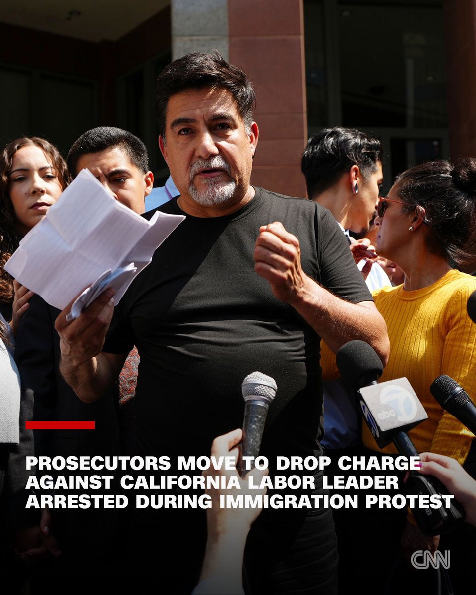 CNN's tweet photo. The Justice Department has moved to dismiss its criminal case against a labor union leader who was arrested while protesting the Trump administration's immigration crackdown in California. https://t.co/6bmdyRGiqS https://t.co/JU9X9GmwTr