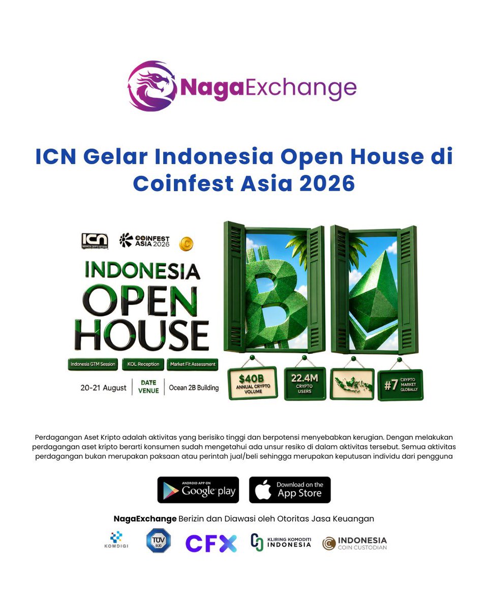 nagaexchange's tweet photo. Halo Nagaverse!👋 ICN Gelar Indonesia Open House di Coinfest Asia 2026 Untuk informasi selengkapnya dapat dibaca melalui blog Website NagaExchange ya! https://t.co/6K1XEtMC8u