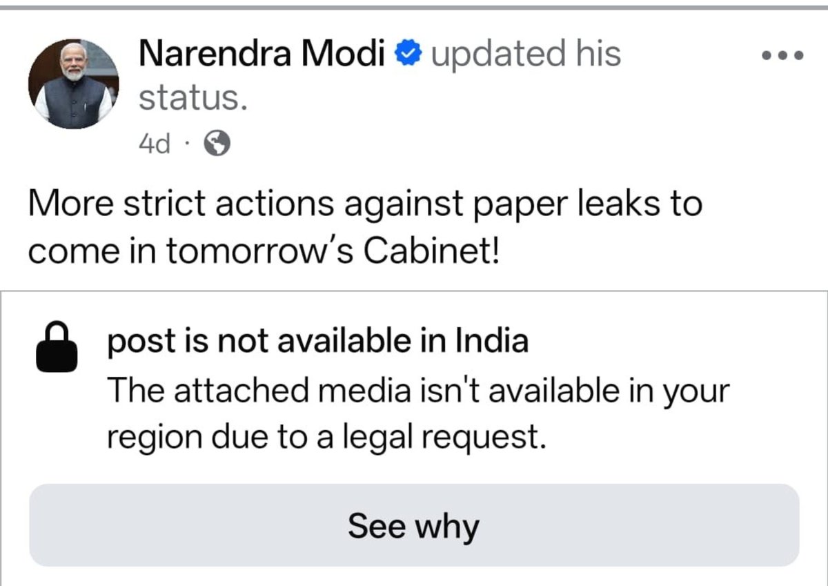 Mrsinha's tweet photo. I was furious to see how @meta  @instagram blocked one of my pieces of content. I came here to complain and then got to know that they've blocked even one of PM Modi's posts. https://t.co/iQhGHCMSQC