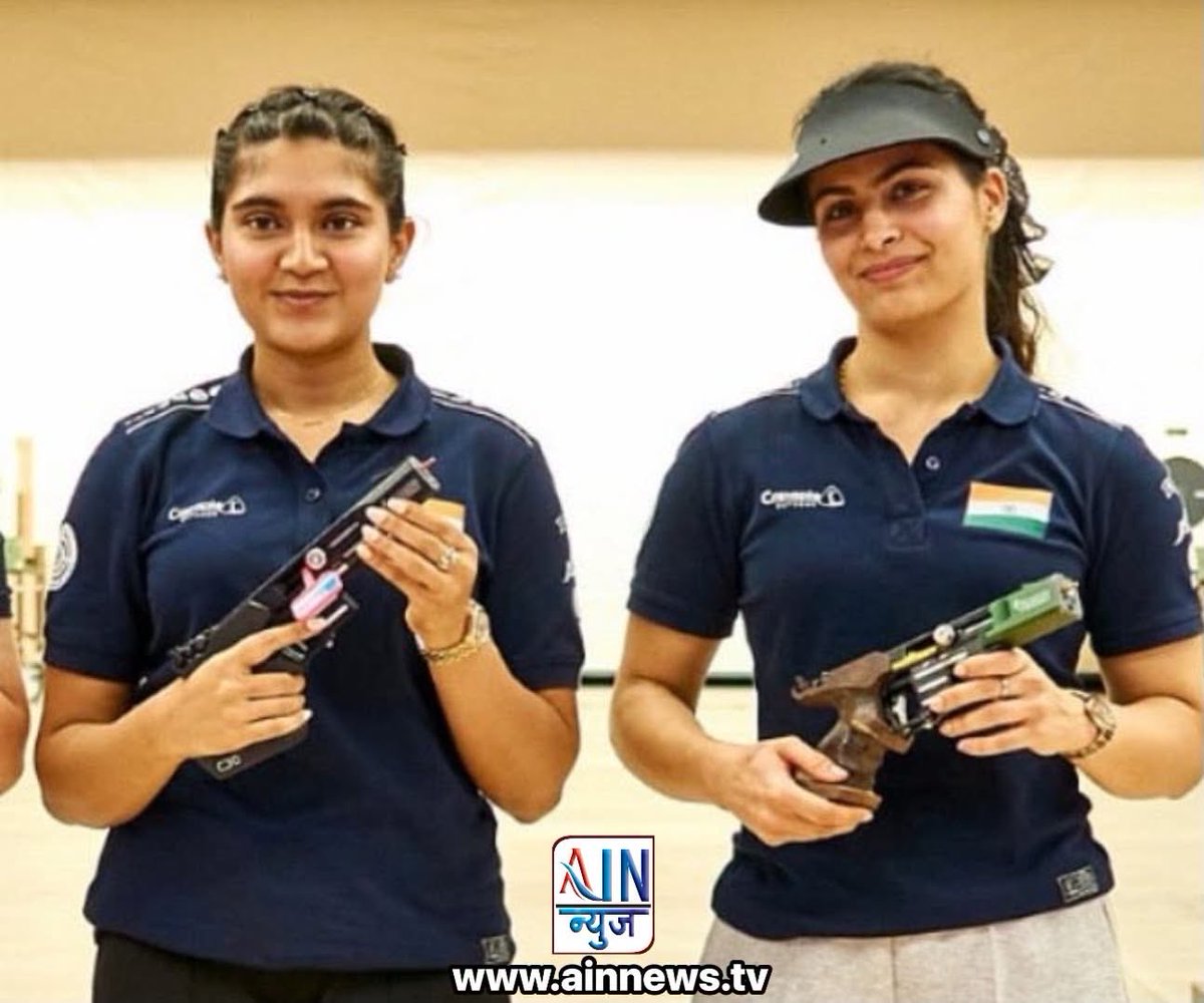 ainnewstv's tweet photo. आयएसएसएफ विश्वचषक स्पर्धेत महिला २५ मीटर पिस्तूल प्रकारात सलग दुसरे विश्वचषक सुवर्णपदक पटकावणाऱ्या ईशा सिंह आणि कांस्यपदकाची कमाई करणाऱ्या दुहेरी ऑलिम्पिक पदक विजेत्या मनू भाकर यांचे मनःपूर्वक अभिनंदन! https://t.co/lEoYCOD1BE