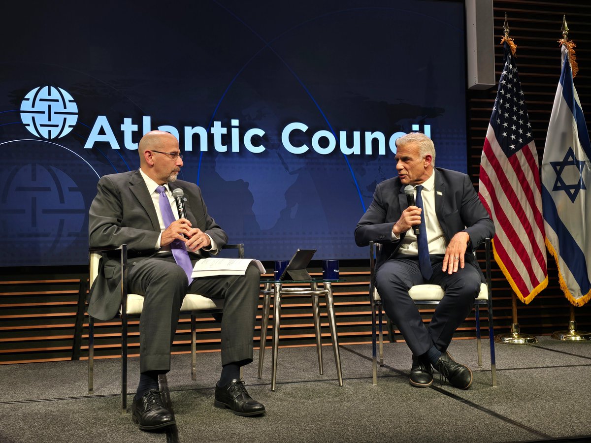 afalkhatib's tweet photo. Yair Lapid, Israel’s opposition leader and a contender in the upcoming elections, spoke at the Atlantic Council today on the wars in Gaza, Lebanon, and Iran, U.S.-Israel relations, and other pressing issues. What stood out most was his insistence that one can be unequivocally supportive of Israel’s right to self‑defense while still acknowledging the devastating toll the post-October 7 war has taken on Gaza’s civilians. Hamas, he argued, is a criminal enterprise whose actions demanded a military response, but recognizing that children and innocent people were killed does not weaken Israel’s narrative. As Lapid put it, saying “sorry and actually meaning it” strengthens Israel’s moral case.

He condemned ministers who claimed there were no innocent Palestinians in Gaza and expressed disgust at officials who floated “dropping a nuclear bomb on Gaza” as an option or called for “starving civilians” to pressure Hamas. Even as he rejected accusations of genocide, Lapid stressed that Israel must never lose its moral bearings in the pursuit of Hamas. Israel’s strength, he argued, is inseparable from compassion and empathy, even when confronting a terrorist organization that initiated the war and embedded itself among civilians to maximize suffering.

Amid his measured and sober remarks, Lapid offered a humane counterpoint to the discourse of erasure and dehumanization that has taken hold among some in the “pro‑Israel” camp. He drew a clear line between hateful antisemitism and legitimate criticism of Israeli policy, warning against branding all opposition to the current government as antisemitic. And he emphasized the importance of engaging American Jews who feel connected to Israel yet troubled by its political trajectory, insisting that Israel belongs to Jews everywhere, not only those living in the state.

@DanielBShapiro @AtlanticCouncil