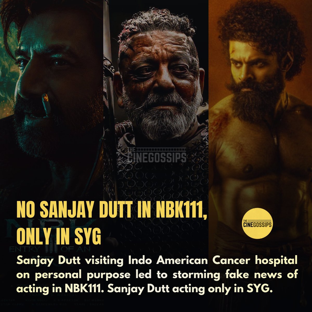 TheCineGossips's tweet photo. NO #SanjayDutt in #NBK111 👎

Reportedly he is currently acting in #SambaralaYetiGattu only ✅

#Balakrishna #SaiDurghaTej https://t.co/qPNMkyp50d