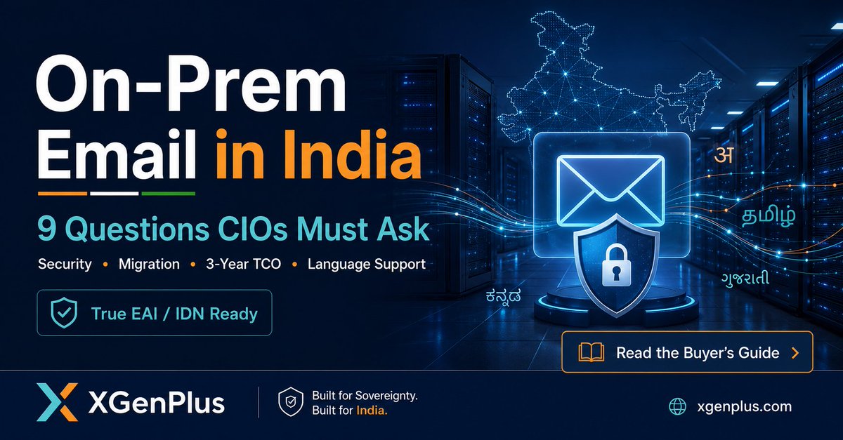 ajaydata's tweet photo. On-premise email is having a quiet comeback in India. DPDP, RBI's localisation expectations, CERT-In logging, and growing discomfort with critical communication living under someone else's jurisdiction.

But the market is confusing right now:
→ Microsoft keeps pushing Exchange customers to its cloud
→ Zimbra's open-source edition no longer ships official binaries
→ DIY stacks are "free" until you count the engineer-hours

So we wrote an honest buyer's guide: 9 questions that separate a real enterprise mail platform from an admin headache, security stack, migration runbook, 3-year TCO, and the one nobody asks: can your users have email addresses in हिंदी, தமிழ், ગુજરાતી?

Read it: https://t.co/DLsXaHgVqj

#OnPremise #EmailSecurity #DataSovereignty #DPDP #MakeInIndia