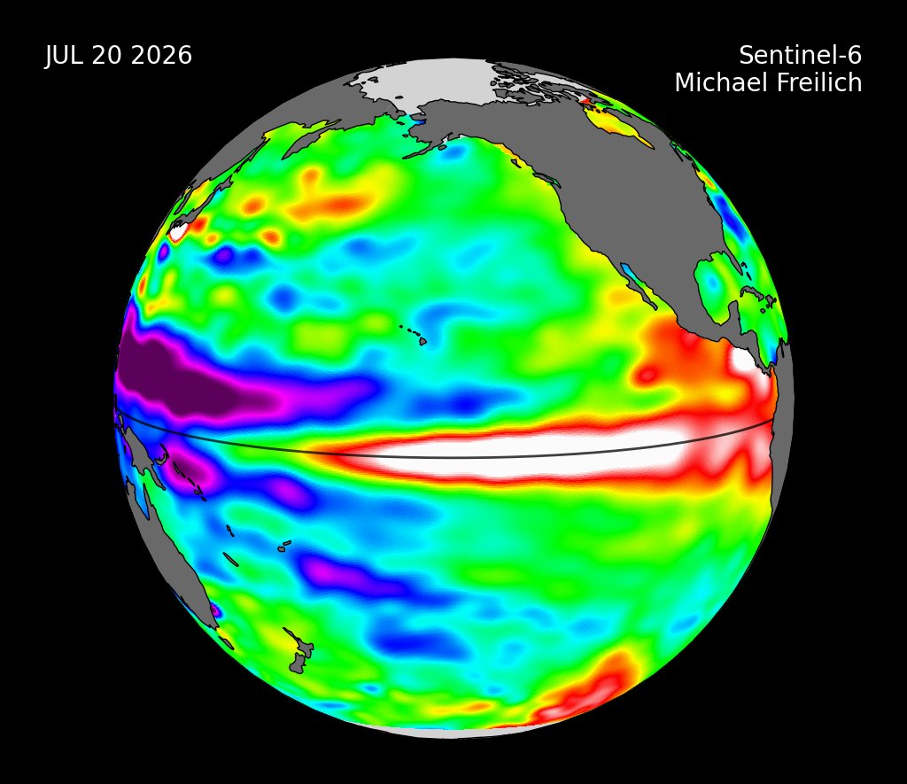 EdoWeatherman's tweet photo. Comparativa del nivel del mar en El Niño de 1997, 2015 y 2026. La anomalía del actual Niño es impresionante y seguirá creciendo. Este fenómeno va rumbo a ser histórico y su impacto en el clima también lo será. 

#ElNiño. https://t.co/lXWKcuUfrd