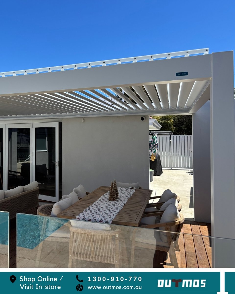 OutmosPergola's tweet photo. POV: your alfresco is so good you genuinely don't want to go back inside. ☀️ Adjustable louvres for the perfect amount of sun. Clean white aluminium that never rusts, never needs painting. Just a backyard that works as hard as the house it's attached to.✨

#outmos #outmospergola https://t.co/qqt593XLmj