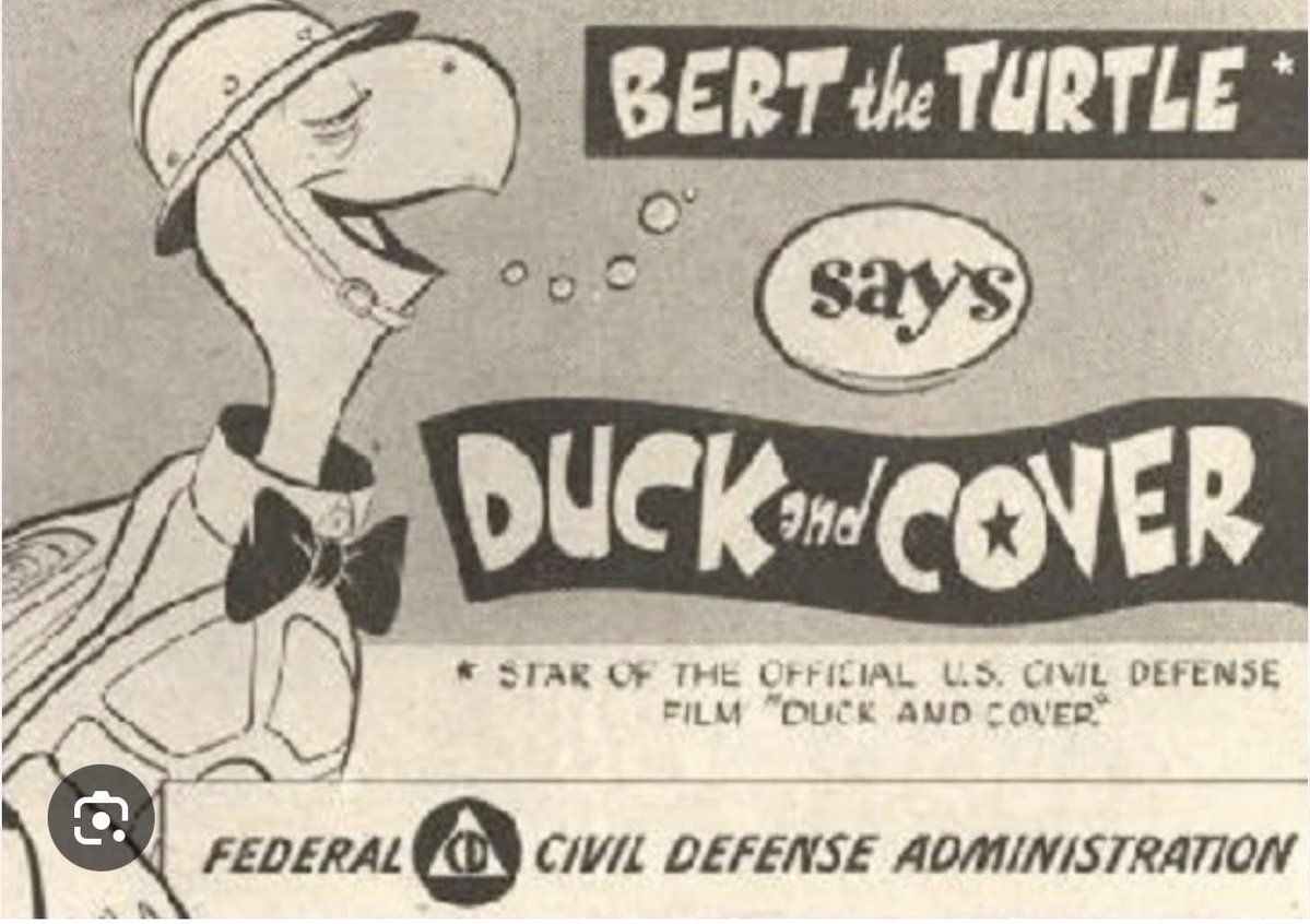 JayHayesIII's tweet photo. @miles_commodore Second Grade
Fort Lauderdale Florida

Watching Civil Defense movies in the classroom with a Cartoon Turtle telling us to  Duck and Cover if an A bomb went off.  At least the turtle had a shell.  

Yes I remember! https://t.co/Z3aYoBvdg8